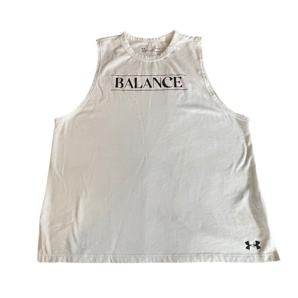 Under Armour HeatGear Balance Muscle Tank Top White Mens Large Loose Fit